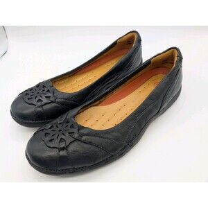Clarks Unstructured Black Slip On Flats Shoes Size 10m Leather Upper